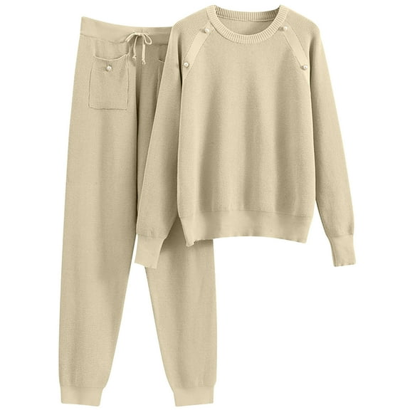 XIAfhje Lounge Sets for Women Sale Knitted Outfit Oversized Long Sleeve Tops Sweaters and High Waist Wide Leg Trousers Pants 2 Pieces Co Ord Sets Tracksuit Full Set