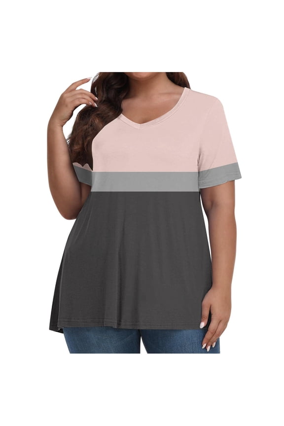 Oversized Tshirts for Women Summer Tops Short Sleeve V Neck T-Shirts Casual Loose Plus Size Printed Tee Shirts