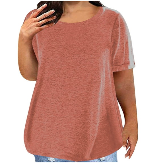 XIAfhje Plus Size Tops For Women Going Out Tops Fashion Casual Solid Color/Printing Blouse Round Neck Short Sleeve T-Shirt Summer Loose Oversized Tshirts Tops Basic T Shirts Blouses