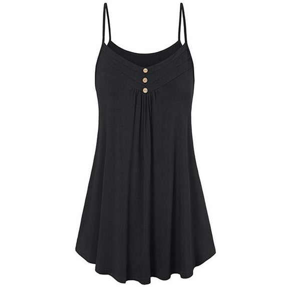 XIAfhje Plus Size Tops For Women Tank Tops Summer Casual Loose Spaghetti Strap Tank Top Sexy Sleeveless Solid Color Cami Shirts Button Round Neck Cami Tank Tops Vest Blouse