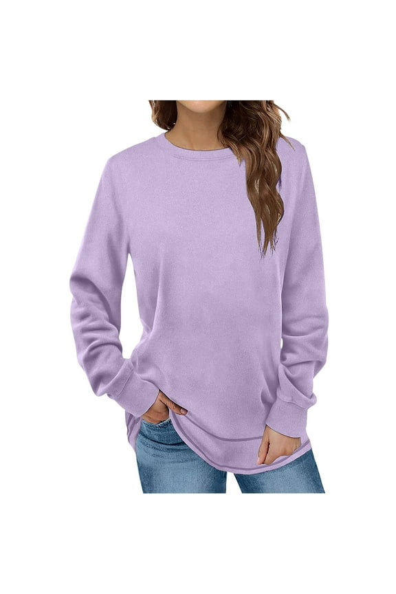 Shirts for Women Autumn Long Sleeve Crewneck Pullover Top Soft Sweat Lightweight Oversized Sweatshirt Tunic Sweaters Jumpers