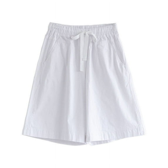 XIAfhje Shorts For Women Knee Length Bermuda Shorts Elastic Waist Drawstring Casual Loose Fit Summer Beach Shorts Lightweight Baggy Shorts Wide Leg Shorts Pants With Pockets