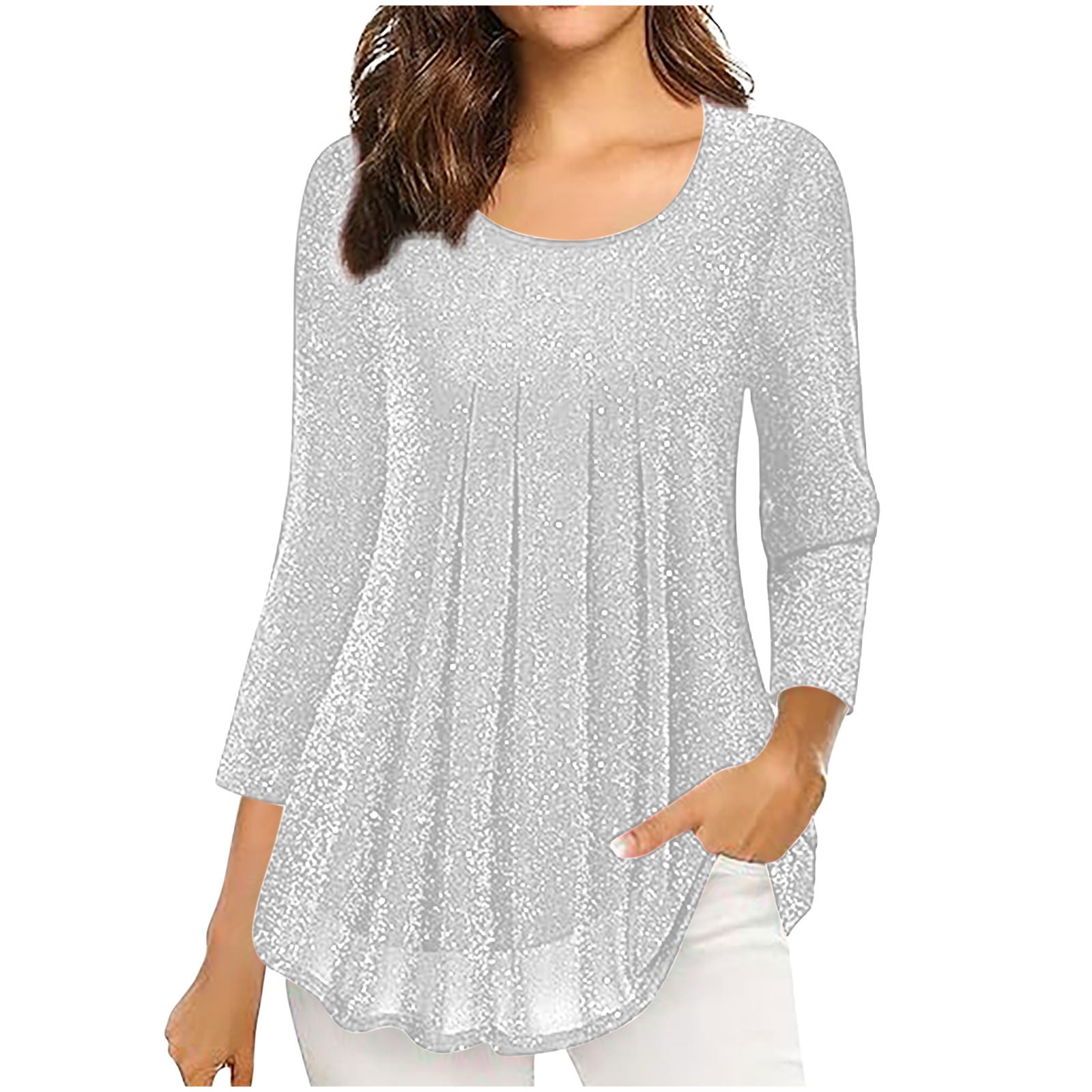 Ilusion Women's 3/4 Sleeve Scoop Neck T-Shirt - Soft Stretch, Double Layer Front