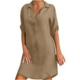thumbnail image 1 of XIAfhje Summer Dresses for Women Straight Dress Solid Color Casual Dress 3/4 Sleeve V Neck Dresses Vacation Loose Beach Dress, 1 of 4