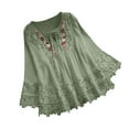 thumbnail image 1 of XIAfhje Summer Tops for Women 2024 Cotton Linen Shirts Lace Crochet Embroidery 3/4 Sleeve Blouse Shirt Boho T-Shirt Loose Tops, 1 of 9