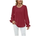 thumbnail image 1 of XIAfhje Summer Tops for Women 2024 Dressy Casual Long Sleeve Round Neck Ruffle Blouse Shirt Loose Fit Tunic Tops, 1 of 2