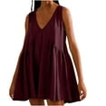 thumbnail image 1 of XIAfhje Sundresses for Women 2024 Summer Dresses Sleeveless V Neck Mini Dress Casual Loose Patchwork Pleated Dress Beach Sundress, 1 of 8