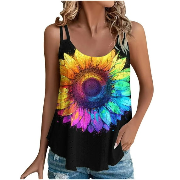XIAfhje Tank Tops for Women 2024 Eyelet Embroidery Sleeveless T Shirts Scoop Neck Loose Casual Summer Cami Tops Spaghetti Strap Camisole Shirts