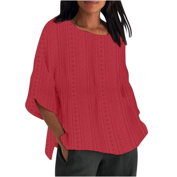 XIAfhje Tops for Women Trendy 2024 Summer Tops Linen Tops Solid Color Crewneck Loose Blouse Half Sleeve Casual Work Shirt Tunic Tops Soft Casual Shirts