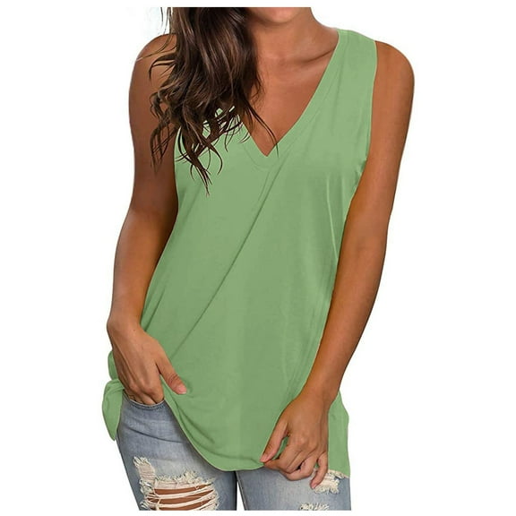 XIAfhje Vest Top for Women V Neck Blouse Sleeveless Vest Women's Summer Plain Tank Tops Solid Vest Basic Tops Blouse Shirts Casual Loose Fit Tunic T Shirts Tees Swing Tank Tops