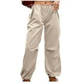thumbnail image 1 of XIAfhje Wide Leg Pants Woman Cargo Pants Baggy Pants Fashion Plus Size Drawstring Casual Solid Elastic Waist Pocket Loose Pants Casual Baggy Palazzo Trousers Pants, 1 of 6