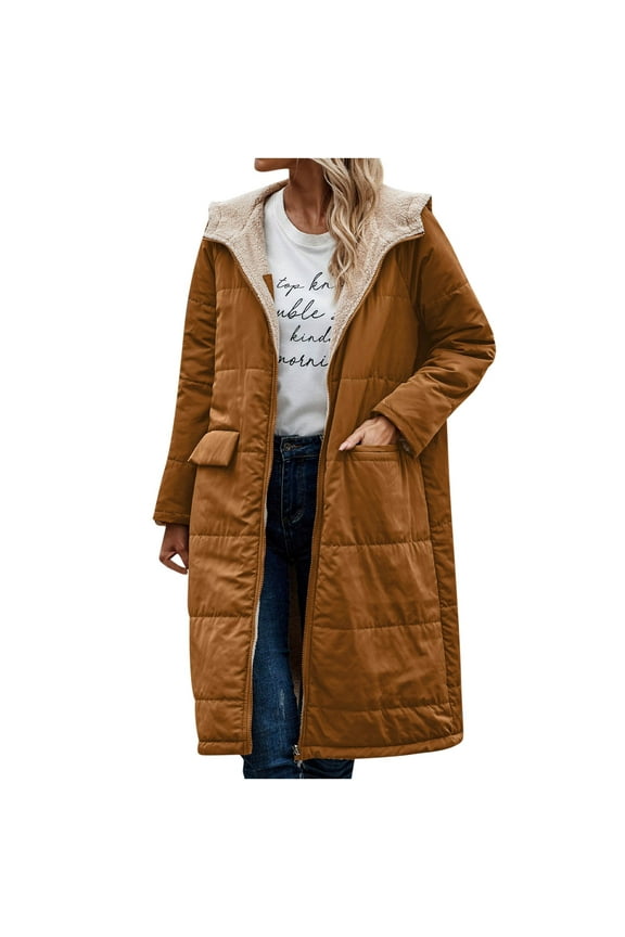 Winter Coats for Women Clearance Warm Fleece Lined Puffer Jacekt Long Lightweight Waterproof Hooded Trench Coat Outwear