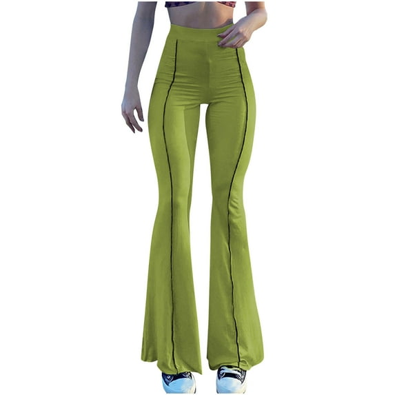 XIAfhje Women Flared Leggings High Waisted Tummy Control Stretchy Yoga Pants Solid Color Butt Lifting Flare Trousers