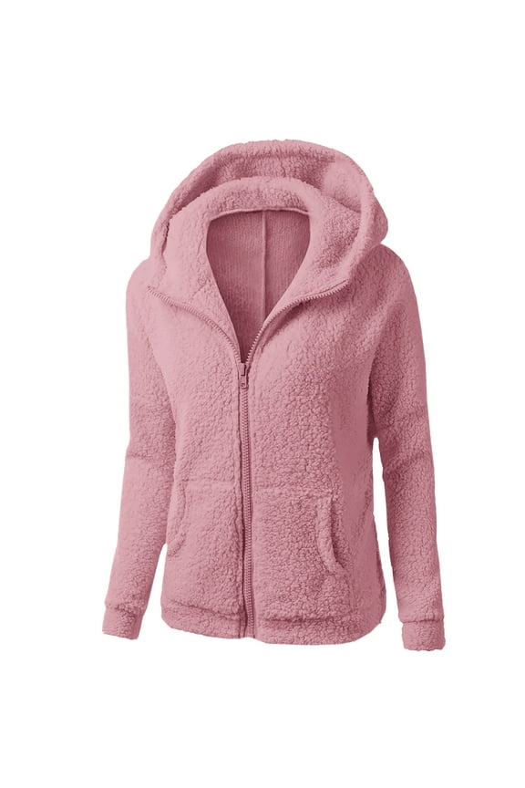 Women Jacket Winter Coat Fleece Jacket Fuzzy Fleece Cardigan Full Zip Hooded Jacket Fluffy Soft Long Sleeve Fall Coats Warm Shaggy Teddy Coats Outwear with Pockets