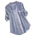 thumbnail image 1 of XIAfhje Womens Casual Shirts Elegant Loose Tunic Tops Striped Shirts Button Down Roll Up 3/4 Sleeve Blouses Going Out Tops Office Wear Work Ladies Blouses for Spring Summer Size S-5Xl, 1 of 9
