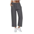 thumbnail image 1 of XIAfhje Womens Linen Pants Women's Casual Solid Color Elastic Waist Pants With Pocket High Waist Home Pants Cropped Trousers 2024 Summer Casual Flowy Pants, 1 of 5