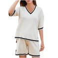 thumbnail image 1 of XIAfhje Womens Lounge Set 2 Piece Sweater Sets Pajamas Lounge Sets Matching Outfits Short Sleeve T-Shirt Shorts Sleepwear Loungewear Sweatsuits, 1 of 8