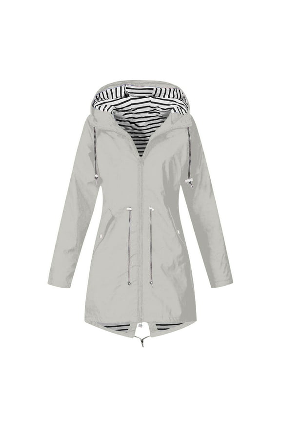 Womens Rain Jacket with Hood Windproof Raincoats Plus Size Lightweight Waterproof Windproof Jacket with Pockets Solid Color Outdoor Active Rain Jacket