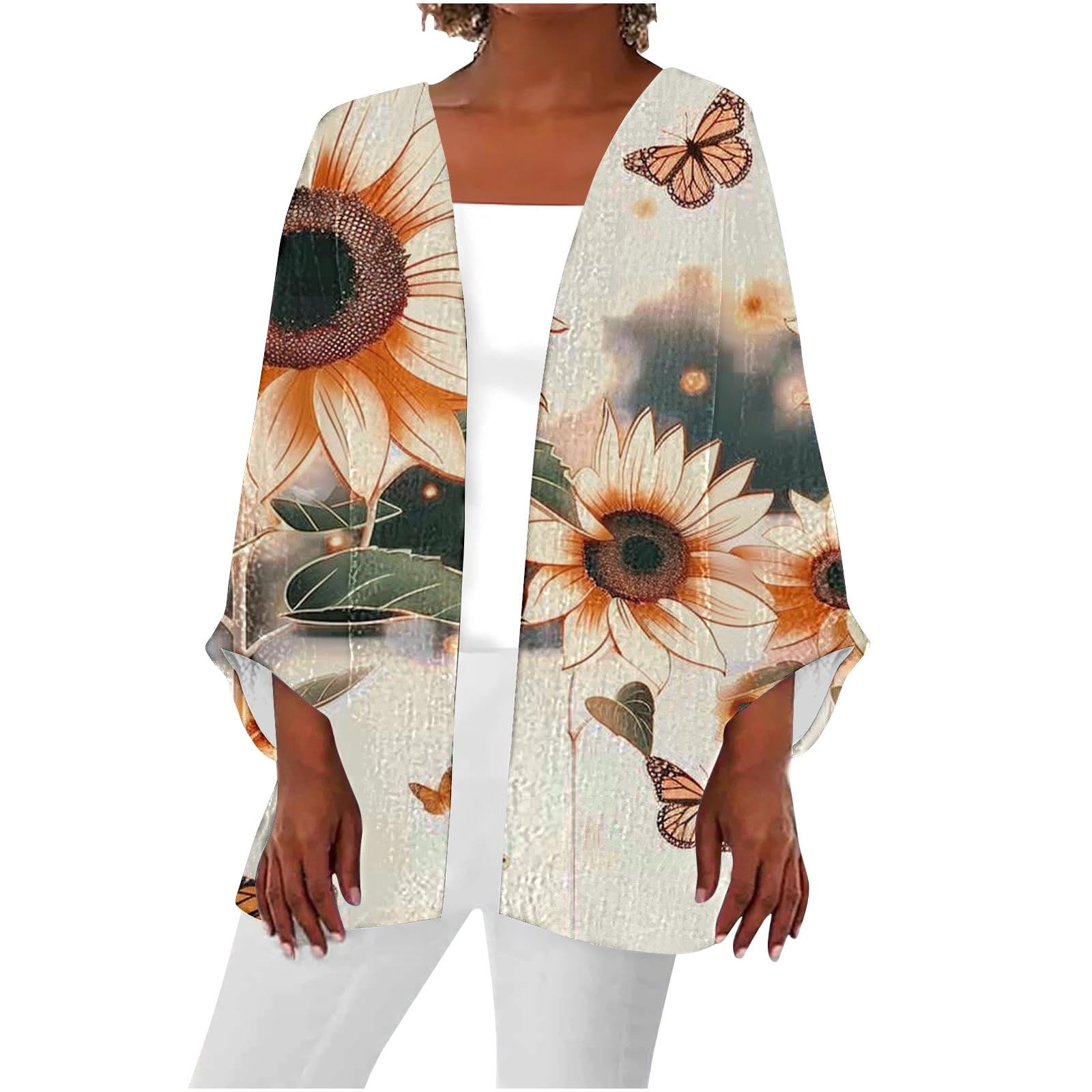 XIAfhje Womens Summer Cardigans Lightweight 3/4 Sleeve Floral Print ...