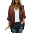 thumbnail image 1 of XIAfhje Womens Summer Chiffon Kimonos 3/4 Sleeve Cardigan Open Front Blouse Tops Casual Cozy Solid Lightweight Beach Cover Up, 1 of 4
