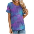 thumbnail image 1 of XIAfhje Womens Summer Tops Casual Loose Patchwork Round Neck Plunge Short Sleeve T-Shirt Top Color Block Splicing Soft Comfy Shirt, 1 of 5