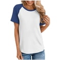 thumbnail image 1 of XIAfhje Womens Summer Tops Casual Loose Patchwork Round Neck Plunge Short Sleeve T-Shirt Top Color Block Splicing Soft Comfy Shirt, 1 of 5