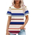thumbnail image 1 of XIAfhje Womens Summer Tops Casual Soft Short Sleeved Round Neck Stripe Printed Top Pleated T Shirt Loose Business Tops Basic Plain Tee Blouses, 1 of 5