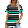 thumbnail image 1 of XIAfhje Womens Summer Tops Casual Soft Short Sleeved Round Neck Stripe Printed Top Pleated T Shirt Loose Business Tops Basic Plain Tee Blouses, 1 of 5