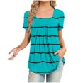 thumbnail image 1 of XIAfhje Womens Summer Tops Short Sleeve Square Neck Oversize Tshirts Pleated T Shirts Loose Casual Blouse Gradient Color Print/Stripe Print Tee, 1 of 4