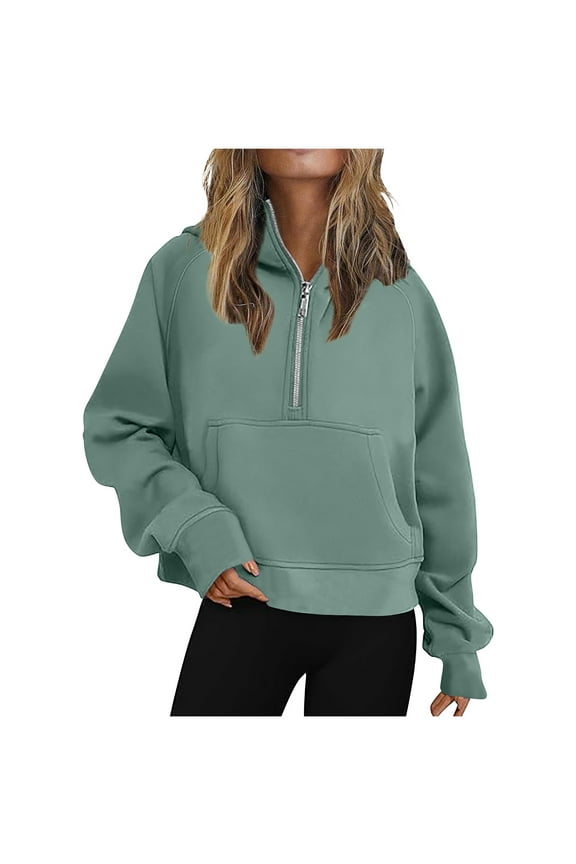 Womens Sweatshirts Fleece Lined Half Zip Hoodies Long Sleeve Workout Hoody Pullover Sweater Tops Plain Oversized Sweatshirts with Pockets