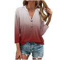 thumbnail image 1 of XIAfhje Womens Tops 3/4 Sleeve Summer V-Neck Button Down Tshirt Gradient Printing Daily Casual Ladies Tops and Blouses Casual Loose Basic Tee Shirts, 1 of 5