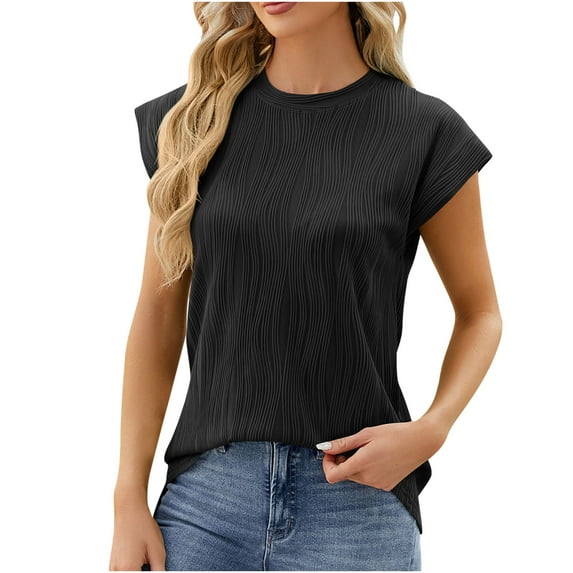 XIAfhje Womens Tops Round Neck Short Sleeves Casual T-Shirt Top With Buttons Slim Fit Womens T Shirts Fashion Solid Color Casual Basic T Shirts Loose Fit Summer Outfits