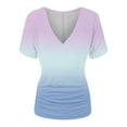 thumbnail image 1 of XIAfhje Womens Tops Short Sleeve V-Neck Pleated Top Solid Color T Shirts Summer Casual Blouse Comfy Cozy Tunic Tops Shirt, 1 of 5