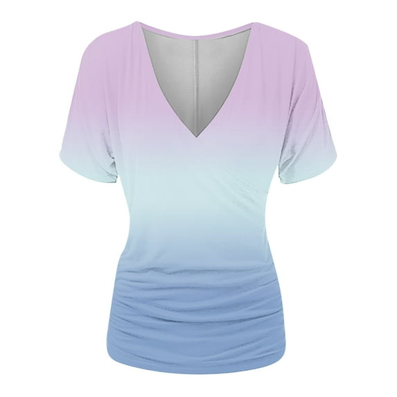 XIAfhje Womens Tops Short Sleeve V-Neck Pleated Top Solid Color T Shirts Summer Casual Blouse Comfy Cozy Tunic Tops Shirt