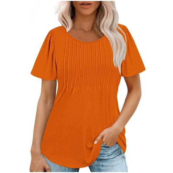 XIAfhje Womens Tops Summer Tops Casual Short Sleeved Loose Round Neck Solid Color/Gradient Printed Top Casual Loose Basic Tee Shirts 2024 Summer Trendy Outfits