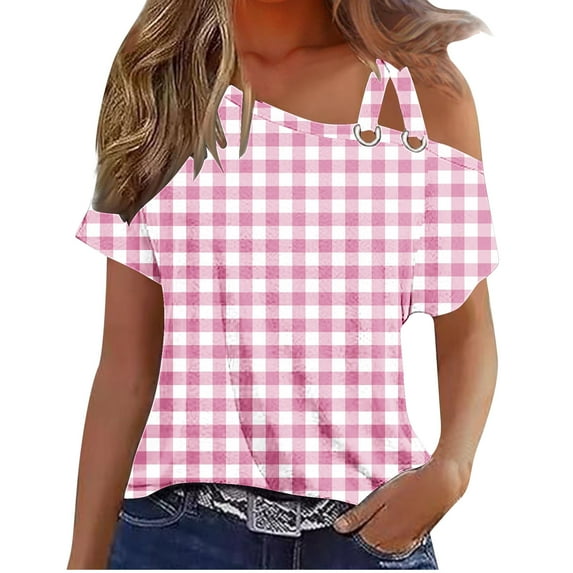 XIAfhje Womens Tops Summer Tshirts V-Neck Sexy Off Shoulder Camisole Short Sleeve Top Women's Solid Color T-Shirt Casual Loose Shirts Cozy Comfy Tunic 2024