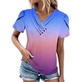 thumbnail image 1 of XIAfhje Womens Tops Tshirts Shirts For Women Summer Tops Casual Sexy Trendy Slant V-Neck Short Sleeves T-Shirts With Buttons Fashion Clothes Solid Color Pleats Tees Basic Tunic Tops, 1 of 5