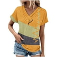 thumbnail image 1 of XIAfhje Womens Tops Tshirts Shirts For Women Summer Tops Casual Sexy Trendy Slant V-Neck Short Sleeves T-Shirts With Buttons Fashion Clothes Solid Color Pleats Tees Basic Tunic Tops, 1 of 5