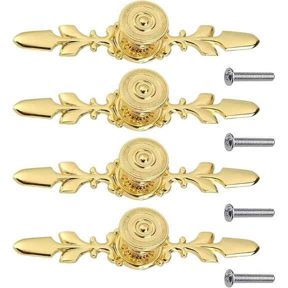 XIBAILI Pull Handle, Vintage Style Zinc Alloy Door Knob with Screw, Fit for Drawer Cabinet, 4-Pack (Gold)