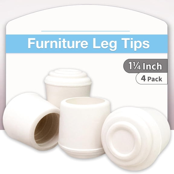 XIBUFE 1-1/4" Round Non-Marking Rubber Slip-On Chair Leg Tips, Nonslip Protective Furniture Leg Caps for Chairs, Stools, and Tables on Hard Surfaces, Set of 4, White