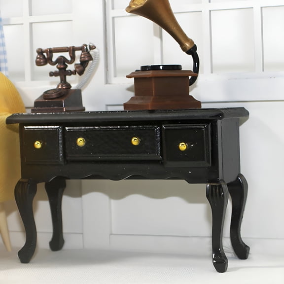 XIBUFE 1:12 Scale Dollhouse Miniature Table, Modern Wooden Desk with Functional Drawers, White Furniture for Living Room