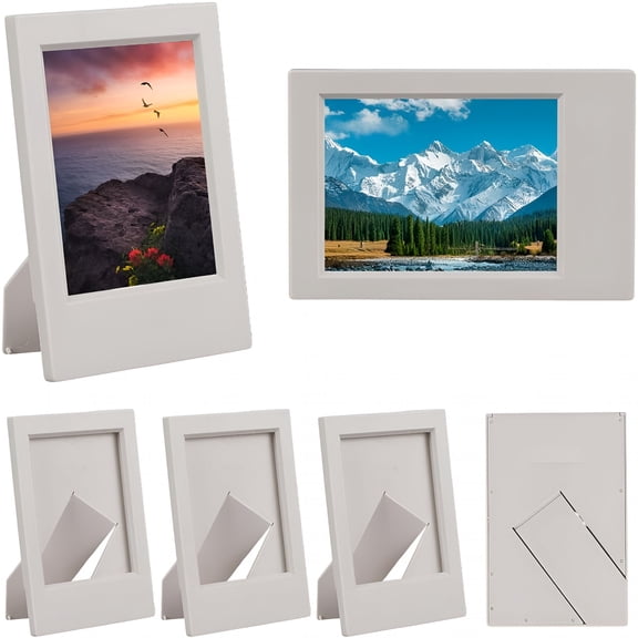 XIBUFE 1 Box 6Pcs White Picture Frame Set 2x3 Photo Frames Mini Plastic Rectangle with Mat Light Weight Bulk Multi Pack Holders for Family Photos Artwork Wall Tabletop Display Party Holiday Decor