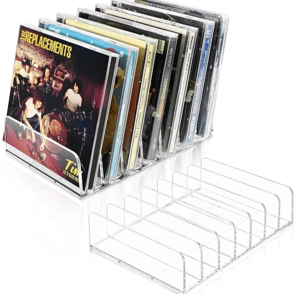 XIBUFE 1 Pack Cd HolderClear Acrylic Cd Dvd Display Rack Cd StorageCd Organizers Rack Holds Up to 14 Standard Cd Cases for Media Shelf Storage and Organization No Dvd