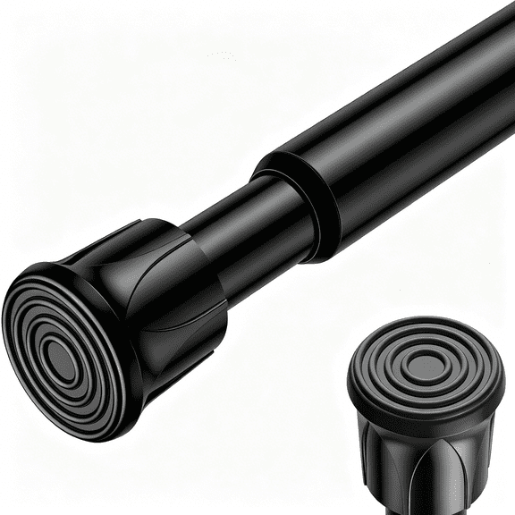 XIBUFE 1 Pack Spring Tension Curtain Rod 17-28 ", 5/8 " Diameter Black Adjustable Small Short Tension Curtain Rods No Drill Extendable Spring Loaded Tension Rod for Doorway Closet Window