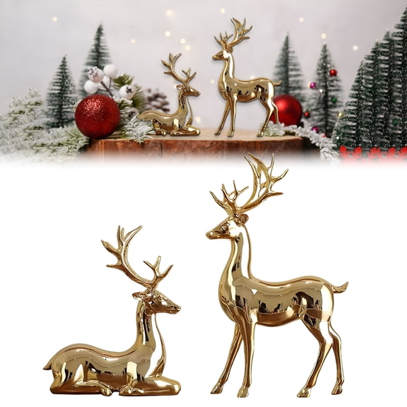 XIBUFE 1 Pair of Deer Ornaments,Reindeer Candle Holder for Pillar Candles Brass Reindeer Tealight Candle Holders Copper Deer Gift Christmas Decor for Table Centerpiece Room Mantle Decoration