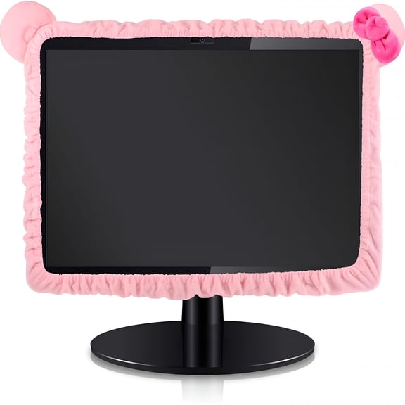 XIBUFE 1 Pcs 20''-29'' Kawaii Computer Monitor Cover with Cat Ear Design, Furry Cute Pink Monitor Dust Cover Protector Lovely Computer Accessories Laptop Tv Lcd Screen Decoration for Tablet