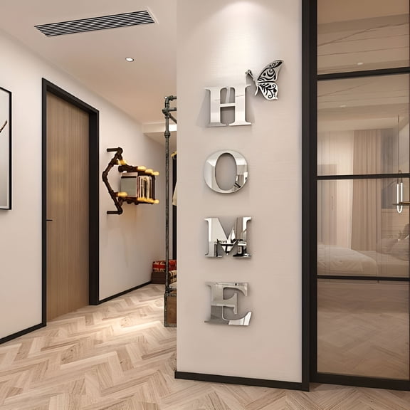 XIBUFE 1 Set Wall Decor Home Letter Signs Acrylic Mirror Wall Stickers Wall Decorations for Living Room Bedroom Home Decor Wall Decals Over the Bed Wall Decor (Silver,39.37" X 13.74")