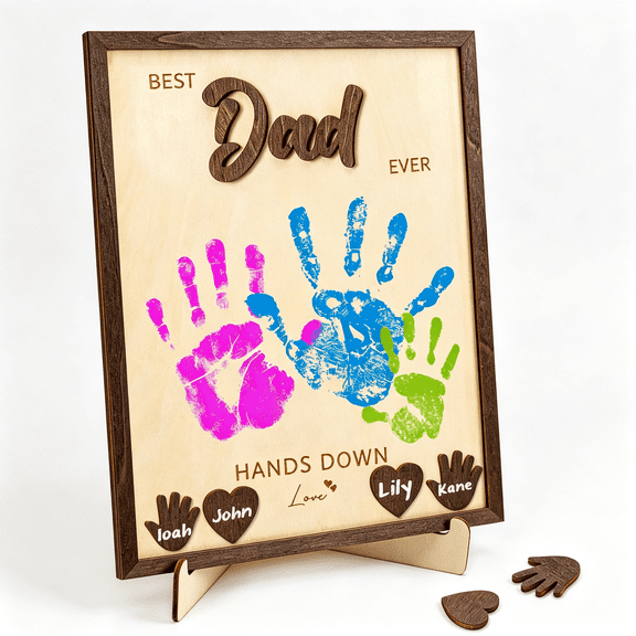 XIBUFE 10" Gifts for Dad from Kids Custom fathers day Best Dad Ever gifts Hands down sign - Personalized Fathers Day Dads Gift from kids daughter son, First fathers day Daddy gift for new dad