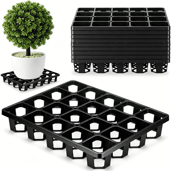 XIBUFE 10 Pack Plant Level Pot Elevator 12 X 9.8 X 2 Inch Plastic Level Potted Riser Heavy Duty Plant Pot Holder Uv Resistant for Indoor Outdoor Garden Patio Airflow Root Health,Black