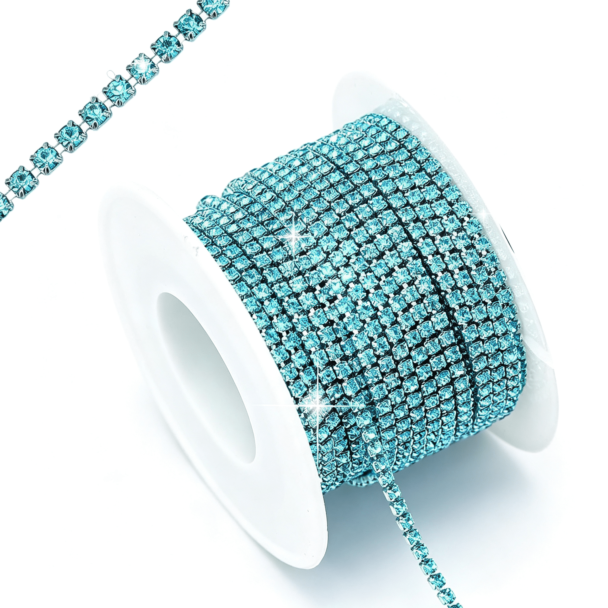 XIBUFE 10 Yards Lake Blue Rhinestone Chain Trim,2mm Crystal Close ...